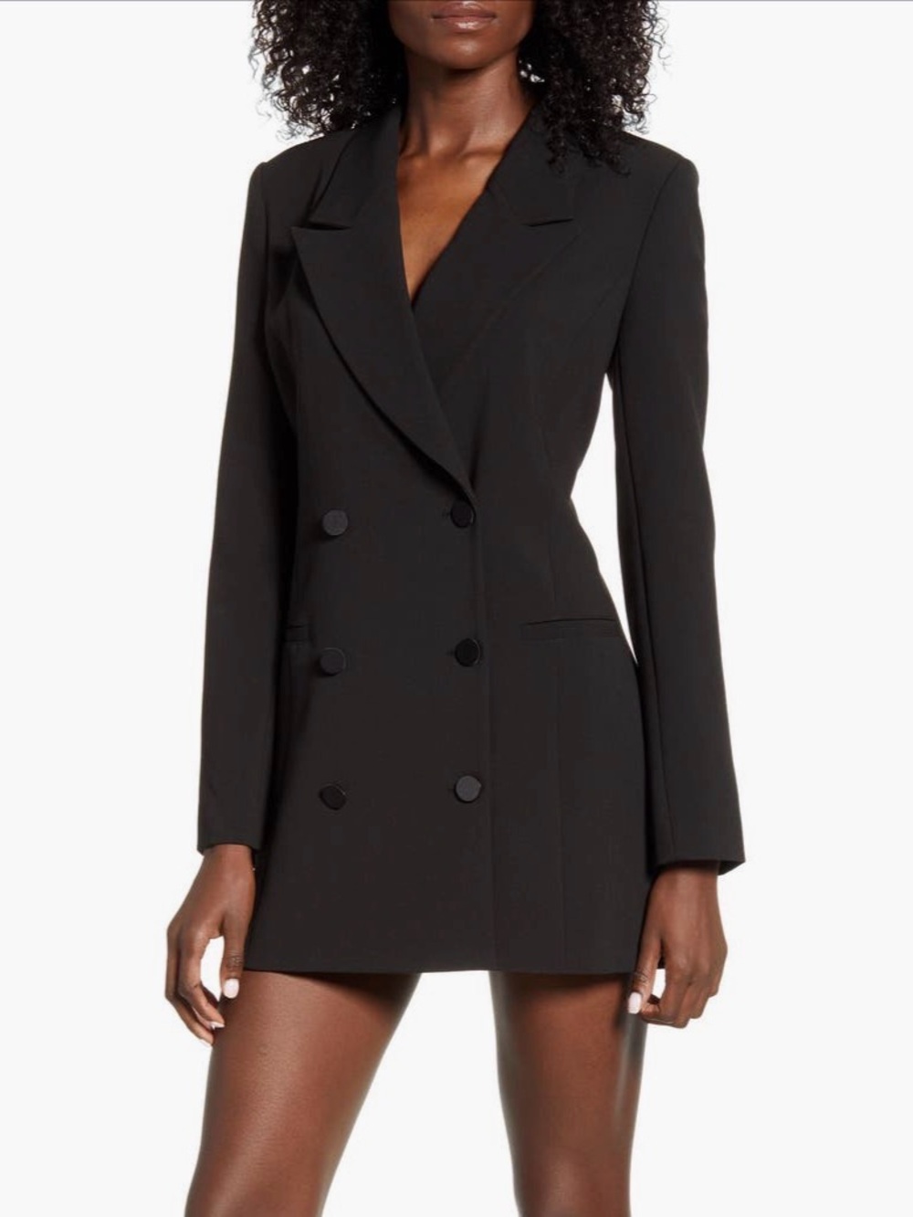 Good American Black Double-Breasted Mini Blazer Dress